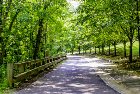 empty road running in front historical workers quarters in smithville park near Mt. Holly NJ