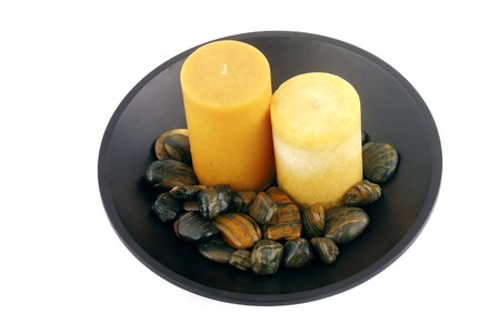 Plate with stone and candles 1の写真素材