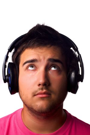 Young man in headphones isolatedの写真素材
