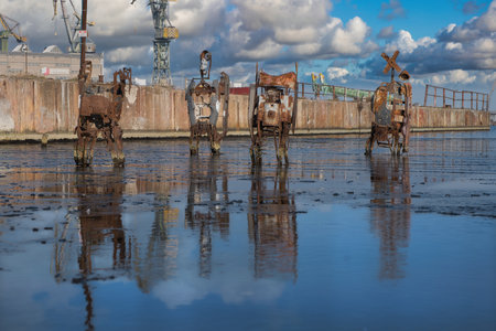 Abandoned cranes in the port of Rotterdam, Netherlands