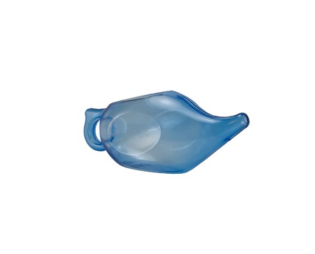 blue neti pot for sinus washing isolated on white backgroundの写真素材
