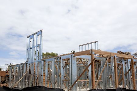 house under construction using steel framesの写真素材