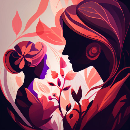 Mother's Day Celebration Pink Orange Spring March 8 Pastel Mother Daughter Generative AI Tools Technology illustrationの素材