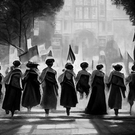 Suffragette March Women's Rights Group Black White Organised Rally Demonstration Abstract Generative AI Tools Technology illustrationの素材