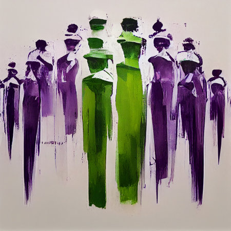 Suffragette March Women's Rights Group Purple White Green Organised Rally Demonstration Abstract Generative AI Tools Technology illustrationの素材