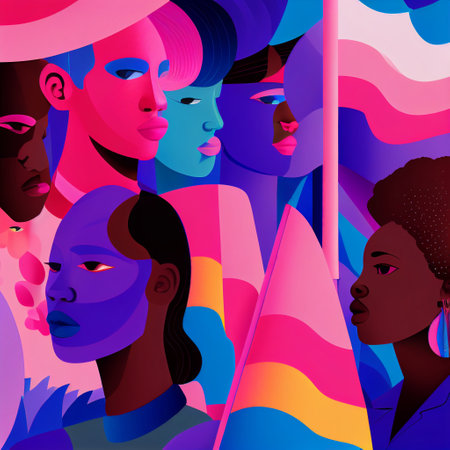 BIPOC Pink Blue Purple Abstract Illustration Woman Indigenous People Of Colour Generative AI Tools Technology illustrationの素材