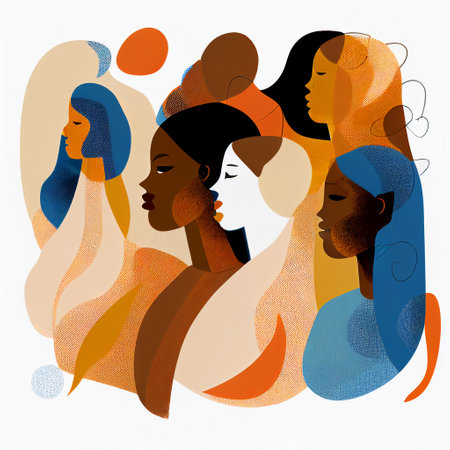 BIPOC Brown Orange Blue Abstract Illustration Woman Indigenous People Of Colour Generative AI Tools Technology illustrationの素材