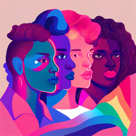 Four BIPOC Pink Blue Purple Abstract Illustration Woman Indigenous People Of Colour Generative AI Tools Technology illustrationの素材
