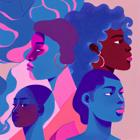 BIPOC Pink Blue Purple Abstract Illustration Woman Indigenous People Of Colour Generative AI Tools Technology illustrationの素材