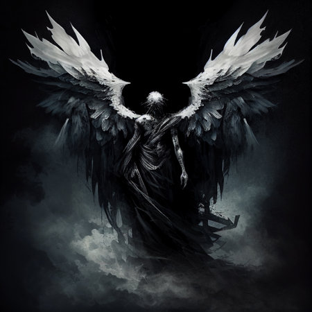 Black Angel Death Azrael Wings Archangel Mythology Religion Art Symbol Generative AI Tools Technology illustrationの素材