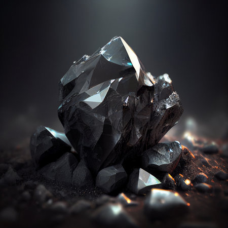 Large Shiny Diamond Rough Gem Stone with Black Dirty Coal Carbon Element Generative AI Tools Technology illustrationの素材