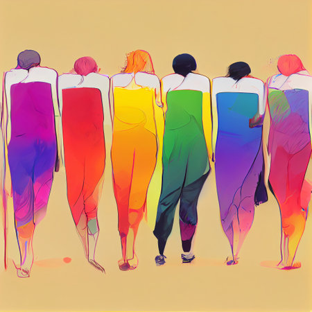 LGBTQ People Pride March Parade Protest Dancing Japanese Style Art Rainbow Colours Trans Joyful Generative AI Tools Technology illustrationの素材
