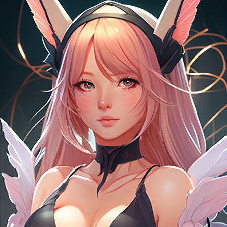 Anime Avatar Young Woman with Bunny Ears Online Metaverse Identity Influencers Profile Virtual Gaming Generative AI Tools Technology illustrationの素材