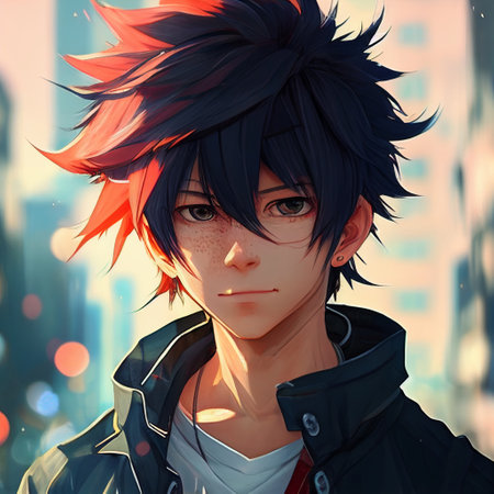 Anime Avatar Young Man Online Metaverse Identity Influencers Profile Virtual Gaming Generative AI Tools Technology illustrationの素材