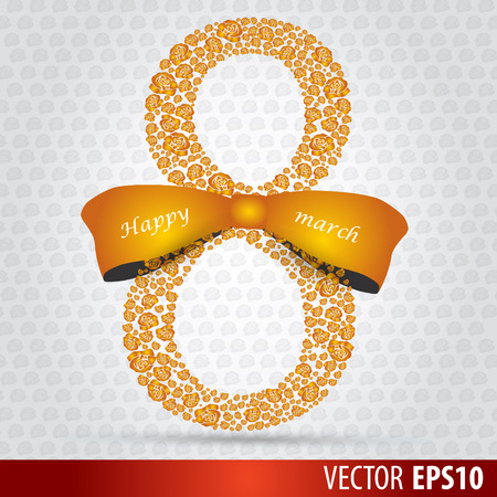 Abstract Floral Greeting card with 8 March. Trendy Design Template. 
White and trendy Gold color. 
Vector Versionのイラスト素材