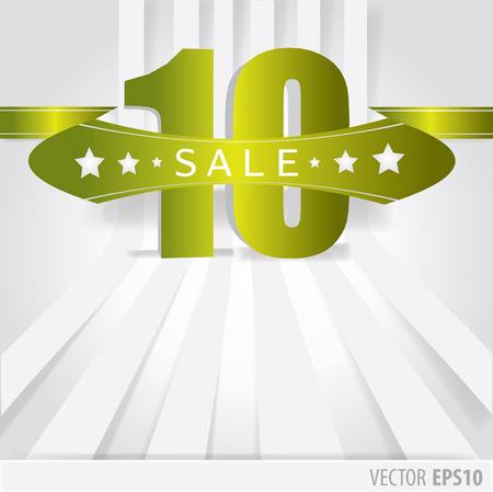 Green Ribbon with text sale 10 percent and stripes as a backgroundのイラスト素材