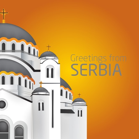 Greetings from Belgrade. Orthodox church Saint Sveti Sava Belgrade; Serbia, Hram Svetog Save - Beograd. Vector eps10のイラスト素材