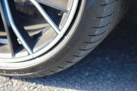 Close up of an ultra-low profile tireの写真素材