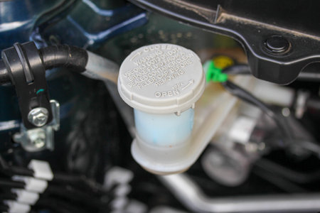 Close up of the brake fluid reservoir in a modern carの写真素材