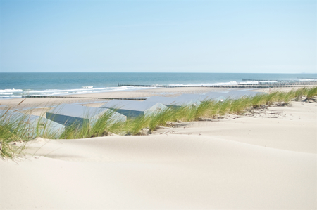 Beach cabins in Netherland. Beach life during the summer time.