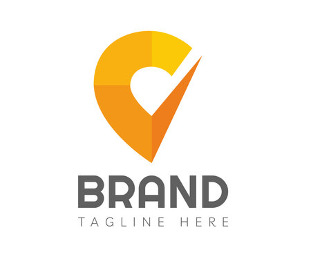 Letter C logo icon design template elements. Gradient yellow initial letter C, geotag or location pin logo. Usable for Branding, Business and Technology Logos.のイラスト素材