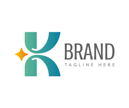 Letter K logo icon design template elements. Initial letter K logo with yellow star icon. Usable for Branding and Business Logos.のイラスト素材