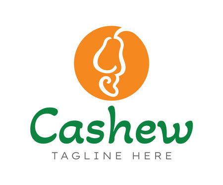 Cashew logo icon design template. Abstract logo with cashew fruit in an orange circle. Fresh, nature, healthy concepts. Usable for Branding and Business Logos.のイラスト素材