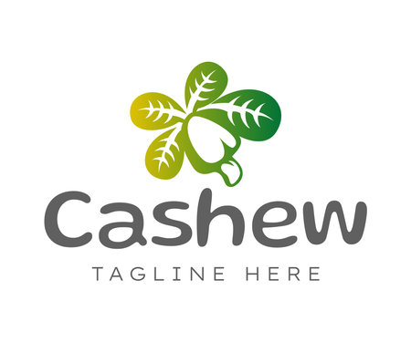 Cashew logo icon design template elements. Green logo with cashew fruit and leaves. Fresh, nature, healthy concepts. Usable for Branding and Business Logos.のイラスト素材