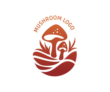 Mushroom logo icon design template elements. Vector logo on which an abstract image of a landscape with mushrooms. Usable for Branding and Business Logos.のイラスト素材