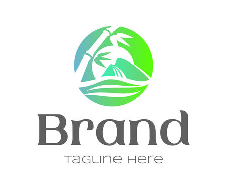 Bamboo logo icon design template elements. Asian bamboo tree sign. Creative logo with bamboo tree and natural landscape. Usable for Branding and Business Logos.のイラスト素材