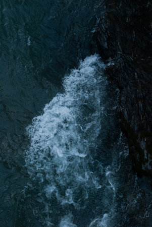 View on mountain river with blue clear waterの写真素材