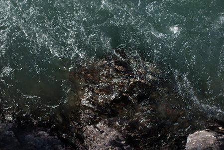View on river with clear water near rock