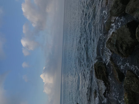 Beautiful view of the sea from the rocky coast of the island