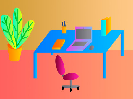 Home office with laptop on wooden table and other supplies. Workplace and lifestyle concept. illustrationの写真素材