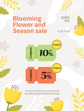Spring season sale. Coupon web page of flower illustration. Flower frame vector illustration.のイラスト素材