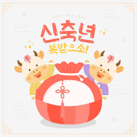 Korea tradition Vector illustration. Translation of Korean Text: Seollal, Korean New Year's Day, Hangul calligraphyのイラスト素材