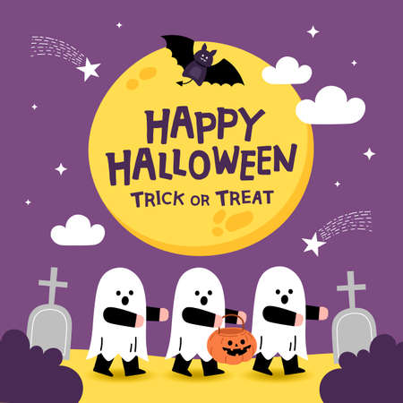 Halloween party illustration. Children in Halloween costumes.のイラスト素材