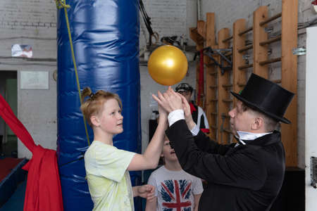 RUSSIA, MOSCOW - Feb 13, 2021 Jumping trampoline in the sports hall and entertainment center lifestyle girl sport, happiness female movement, freedom healthy. caucasian, gym circus magicianのeditorial素材