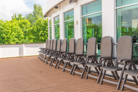 Chairs on deck brown plastic Summer relaxing, cruise beautiful sunny friends, yachting Cruise...