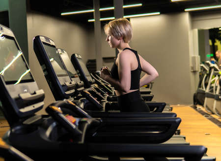 Simulator track workout training lifestyle, from woman healthy in body jogging health, athletic...