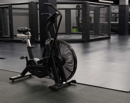 Air bike gym fitness fit, for health strength in healthy for sports bicycle, athlete power. Sportswear cycle one, determinedの写真素材