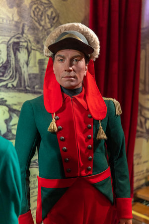 RUSSIA, PETERSBURG - AUG 19, 2022: officer dynasty russia petersburg peter romanov st wax museum,...