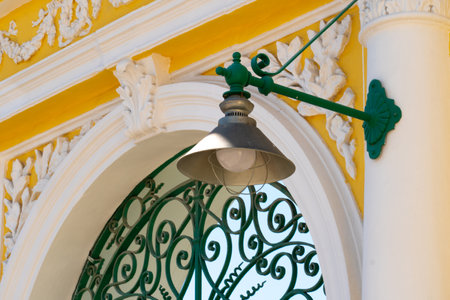 Lamppost background concept sky electric view metal lamp streetlight outdoor, from architecture post for energy for day four, isolated beautiful. Classic spring europe,の写真素材