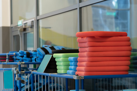 Pool colored stick extracurricular polyurethane competition swimmer lot training, from clock trainer in learn for instructor swim, digital team. Cap clipboard manual, homeownerの写真素材