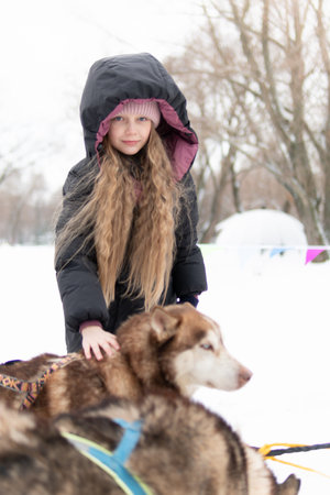 portrait park pet people love winter husky puppy friendship nature young beautiful snow