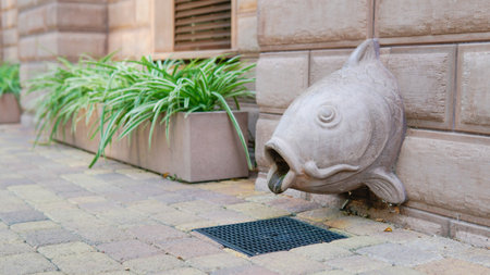 statue fountain water fish sculpture europe design outdoor park art landmark decorationの写真素材