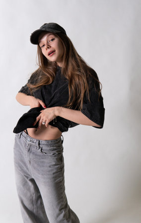 look model white cap face beauty modern lady portrait hand background person hair beautiful young