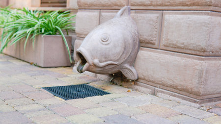 fish fountain europe design decoration park landmark water outdoor sculpture statue artの写真素材