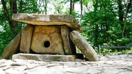 old gelenjik rock stone ancient historic dolmen landmark tomb megalithic grave landscapeの写真素材