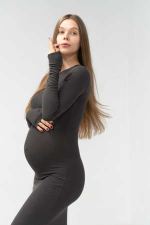 mother girl pregnancy female tummy positive maternity black expectant dress background motherhood